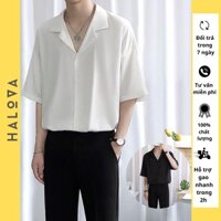 Áo sơ mi trơn tay ngắn form rộng hàn quốc nam nữ unisex HALOVA ASU2