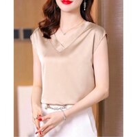 Áo Sơ Mi trung niên nữ HT official,Nữ Cổ Chéo Tay Ngắn Trẻ Trung