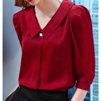 Áo Sơ Mi trung niên nữ HT Store,Áo Nữ Tay Lỡ Cổ Chéo Vải Lụa Trẻ Trung Thanh Lịch