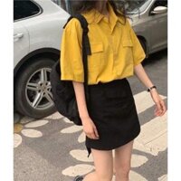 Áo sơ mi túi nắp cộc tay đuôi tôm quốc dân nhiều màu - Vàng