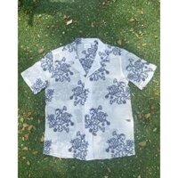 Áo Sơ Mi Unisex Nam Tơ Cotton Thêu Họa Tiết Cuban Shirt - Blue Rose