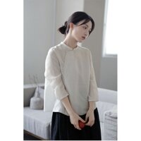 Áo Sơ Mi Vải Lanh Cotton Cổ Đứng Phong Cách Trung Hoa