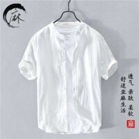 Áo Sơ Mi Vải Lanh Nam Tay Ngắn Mùa Hè Mỏng Rời Cotton Vải Lanh Trắng Áo Hợp Thời Trang Màu Trơn Độc Đáo Quần Áo