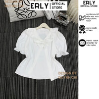 Áo sơ mi vải Lụa Mỹ cổ tim bèo có nơ siêu xinh, siêu đáng yêu [QH6]