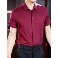 Áo sơ mi vải lụa Nam Ngắn Tay Đính Đá Romon - Phong cách Hàn Quốc 2025