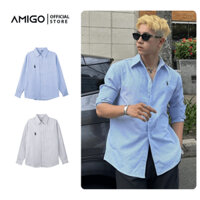 Áo Sơ Mi Vải Oxford Sọc Kẻ Thêu Logo Ngựa Cao Cấp AMIGO