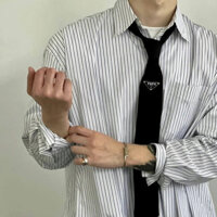 Áo sơ mi vest đen cao cấp phong cách học viện, cà vạt da, huy hiệu kim loại hình tam giác unisex, cà vạt nơ phong cách Hồng Kông C2PH