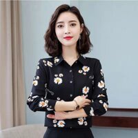 Áo sơ mi voan Áo sơ mi hoa mẫu mới xuân hè 2024 in hoa dài tay áo sơ mi voan kiểu Tây ôm dáng phong cách Hàn Quốc cho mẹ