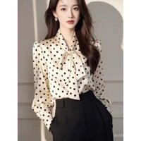 Áo sơ mi voan chấm bi phong cách Pháp Áo sơ mi nữ cảm giác cao cấp mùa xuân áo đẹp sang trọng KLJH