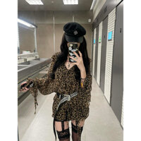 Áo sơ mi voan dài tay cổ chữ V họa tiết da báo 2025 Áo sơ mi nữ viền bèo rộng rãi mẫu mới xuân thu Áo Chống Nắng mẫu mỏng trang phục nữ