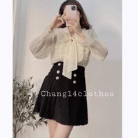 Áo sơ mi voan dài tay thắt nơ cổ bèo siêu hot - Áo kiểu công sở dễ mix đồ cho chị em văn phòng - Be - Free size
