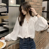 Áo Sơ Mi Voan Kiểu Trung Quốc Mới Áo Rộng Rãi Thắt Dây Thân Hình Nhỏ Dài Tay Khí Chất Cao Cấp Mẫu Mới Mùa Hè Cho Nữ