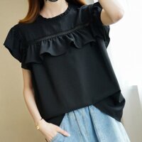 Áo sơ mi voan mỏng không tay viền bèo áo chui đầu cỡ lớn rộng rãi phong cách Âu Mỹ mẫu mới mùa hè sành điệu