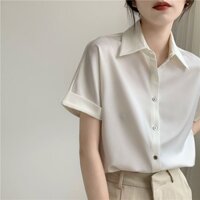 Áo sơ mi voan ngắn tay màu trắng Satin nữ trang trọng mặc polo chuyên nghiệp Tính khí cao cấp hàng đầu Áo sơ mi phỏng vấn 4.29