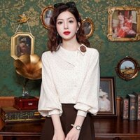 Áo Sơ Mi Voan Nữ Chấm Bi 2025 Đầu Xuân Thu Đèn Lồng Tay Áo Sơ Mi Nhỏ Châu Âu Áo Sơ Mi Tay Dài20250221