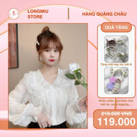 Áo Sơ Mi Voan Nữ Tay Dài Phối Ren Cổ Bèo Thanh Lịch , Áo Sơ Mi Nữ Kiểu Xinh Xắn Sang Chảnh Mặc Đi Tiệc Đi Chơi