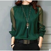 Áo sơ mi voan ren cỡ lớn dành cho nữ, áo dài tay lưới xù thanh lịch mùa hè