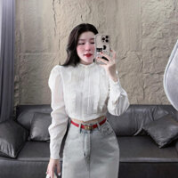 Áo sơ mi Voan ren hoa tay bèo đính cúc, Áo sơ mi đính đá tiểu thư