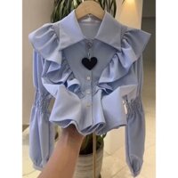 Áo sơ mi voan tay bong bóng sang trọng phong cách Pháp mùa xuân dành cho nữ Thiết kế giác quan cao cấp Sense dài tay Top hợp thời trang 2503V10