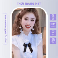 Áo Sơ Mi Voan Thiết Kế Cổ Cao Bánh Bèo Tay Áo Dánh Cánh Tiên Phối Hoa Cổ Áo Trẻ Trung Thanh Lịch k18