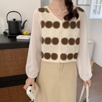 Áo sơ mi voan thời trang nữ móc rỗng nối áo dài tay áo