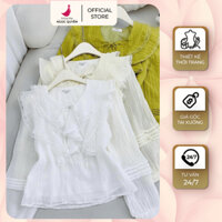 Áo Sơ Mi Voan Tơ Cổ Bèo, Áo Kiểu Nữ Dài Tay Phong Cách Tiểu Thư Hàn Quốc N499 | XƯỞNG MAY NGỌC QUYÊN