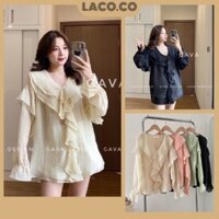 Áo sơ mi voan tơ cổ bèo, áo kiểu nữ dài tay tiểu thư MSP LACO73