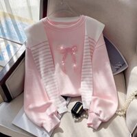 Áo Sơ Mi Vừa Lớn Trẻ Em 2024 Khăn Choàng Giảm Tuổi Thêu Cổ Tròn Nơ Top Bé Gái