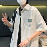 Áo Sơ Mi Waffle Phong Cách Hồng Kông Dòng Muối Nhật Bản Quá Khổ Đường Phố Cao Cấp Mặc Xếp Chồng Thiết Kế Cảm Giác Cặp Đôi Áo Sơ Mi Nửa Tay