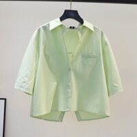 Áo Sơ Mi Xanh Lá Dáng Rộng Phong Cách Hàn Quốc Thời Trang Mùa Hè 2023 Dành Cho Bạn Nữ 2023