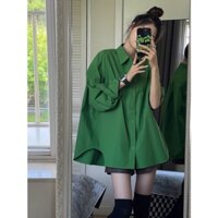 Áo Sơ Mi Xanh Lá Tay Dài Phong Cách Hàn Quốc 2024 Cho Nữ