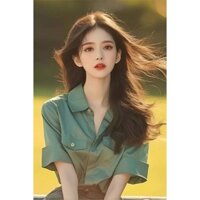 Áo sơ mi xanh phong cách Hồng Kông cổ điển cho phụ nữ, áo nhỏ mùa hè mới, phong cách Pháp, thiết kế độc đáo tuyệt đẹp