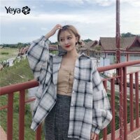 Áo sơ mi YEYA tay phồng họa tiết sọc caro thời trang Hàn Quốc cho nữ