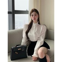 Áo sơ mi ZARA cổ bèo đính đá, Áo sơ mi cổ bèo họa tiết tay xinh, Áo sơ mi trắng đính đá_T23_Peony