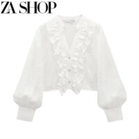 Áo sơ mi ZARA cổ bèo đơn giản cho nữ, áo sơ mi xinh xắn