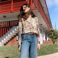 Áo Sơ mi Zara made in Morocco voan hoa sợi kim tuyến cho nữ