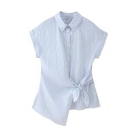 Áo sơ mi Zara made in Morocco sọc kẻ xanh buộc eo thời trang