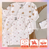 Áo Sơ Sinh Dài Tay Ava Cúc Chéo Màu Trắng Họa Tiết In Kín Cho Bé 3-9kg