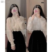 Áo sơ tơ dài tay cổ hoa phối ren