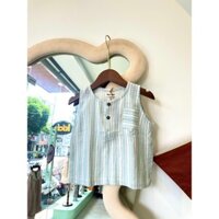 áo sọc xanh muslin sát nách