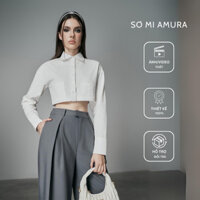 Áo Somi Amura croptop, tay dài, 2 màu xanh/trắng | the tendy - natural & minimalist