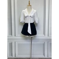 Áo somi buộc nơ ZARA hàng hiệu chính hãng thời trang nữ A603 màu trắng size S secondhand thanh lý ký gửi