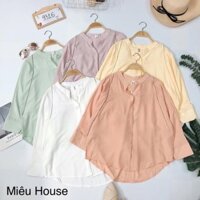 Áo sơmi cổ trụ V viền ren