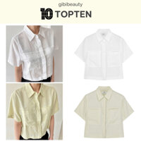 Áo sơmi crop TOPTEN Linen Cropped Short Sleeved Blouse