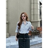 Áo somi dài tay kẻ sọc dọc nhỏ thêu tim XONXEN PHAN CHÂU TRINH mã  A707