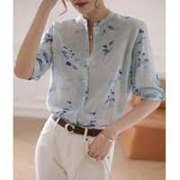 🌸Áo sơmi hoa  tay gập  cổ trụ  🌸