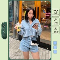 Áo somi Jean croptop thêu túi CHANEL hàng Quảng Châu cao cấp NAMISA SM01