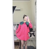 Áo somi kiểu dáng dài form rộng phối màu - Hình thật chính chủ tự chụp độc quyền
