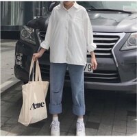 Áo Sơmi Lụa Trắng Trơn Nam Nữ  Nam nữ unisex