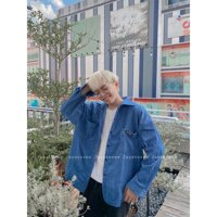 Áo Sơmi nhung gân 2T form rộng Nam nữ Unisex Jaystoree Áo sơmi Khoác ngoài - Blue,M